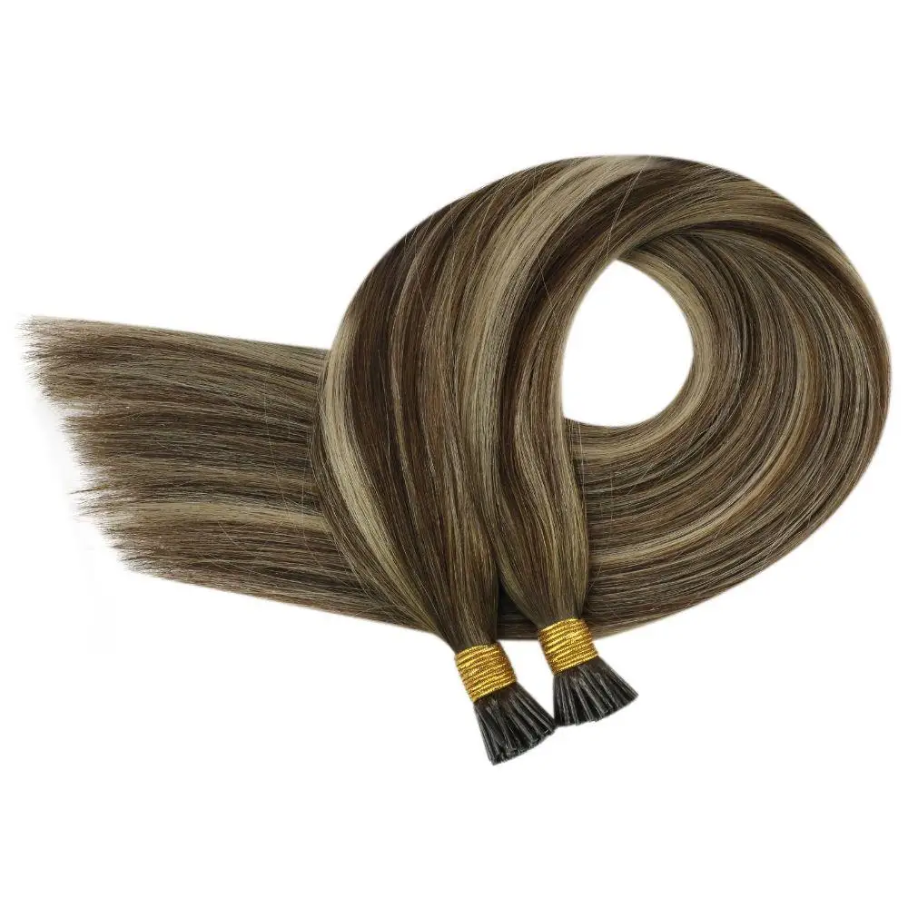 Full Shine Wholesale Real  BrazilianHuman Hair Extensions Balayage Brown I Tip Hair Extensions( #4/27/4)