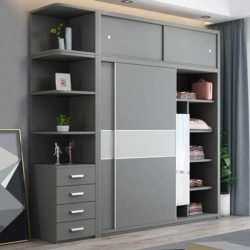 Wholesale customization storage cabinet bedroom sliding door MDF bedroom wardrobe furniture for small house wardrobe