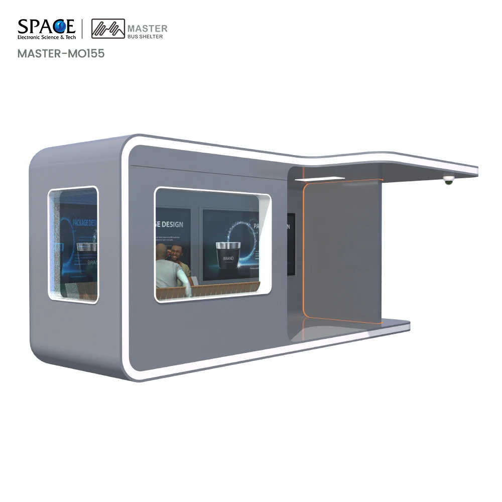 Smart Anti-Corrosion Bus Shelter Custom-shaped LED Display Aluminum Galvanized Steel Frame 12V Low Power Consumption Outdoor