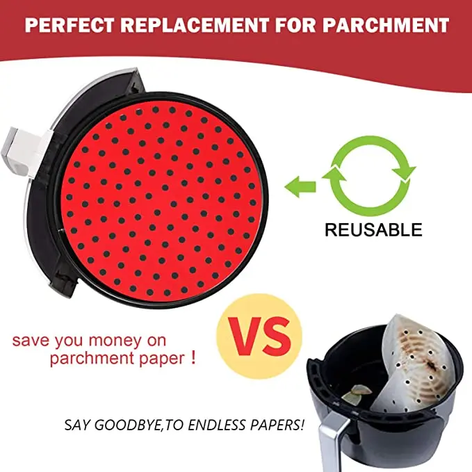 9 Inch round  Air Fryer Liner Mat  Soft Silicone Perforated Kitchen Tool Reusable Non Slip Reuse Air Fryer Lining Non-Slip pad