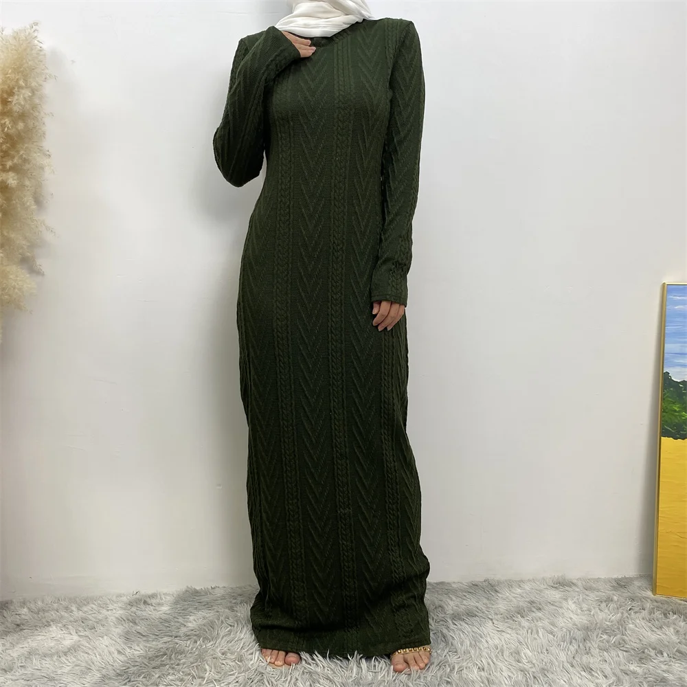 6435-1# New stock muslim women fashion long sleeve slip dress autumn winter sweater inner dresses 6 colors