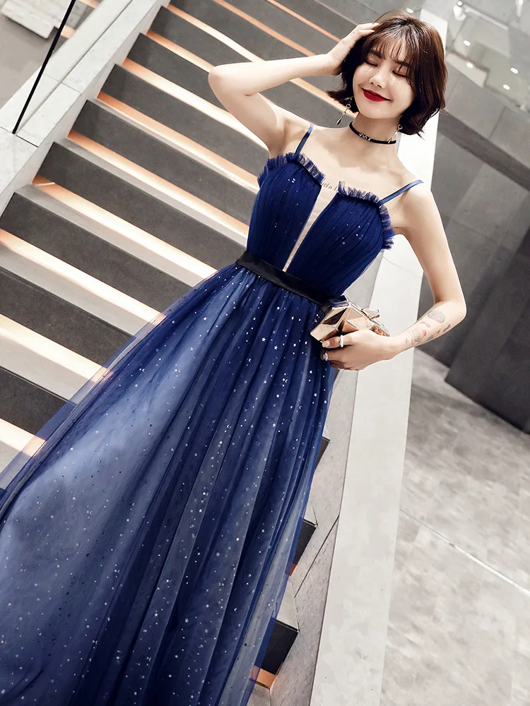 Real Picture Luxury Navy Blue Special Occasion Ball Gown Tulle Fully Beaded Evening Dress