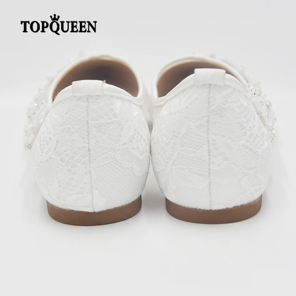 YouLaPan A40 Luxury Ladies Wedding Shoes White Beaded Lace Trim Mesh Sheer Summer Sandals Wedding Party Dress Flats