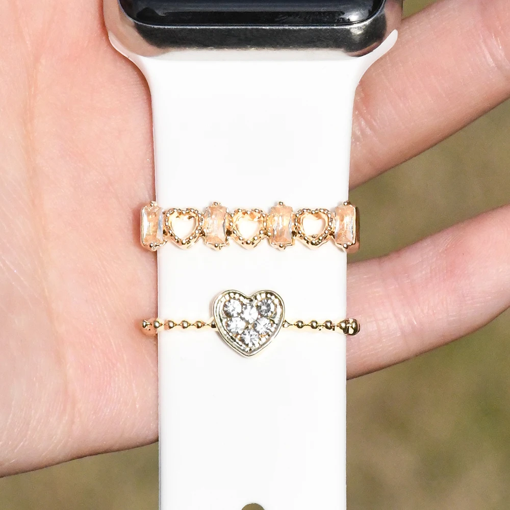 Zircon Metal Decorative Rings Charms for Apple Watch Band Silicone Strap Band Ornament for iWatch Series 7 6 5