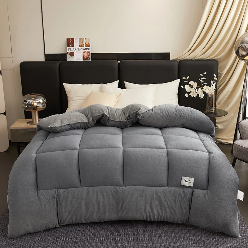 Зимний утолщенный флисовый одеяло из баранины с теплым молочным бархатом сплошной цвет пухлый пух полиэстер наполнитель мягкий лоскутный дизайн