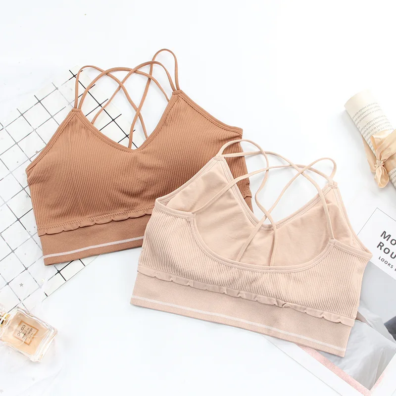  Sleeveless Crop Camisole Tank Tops Sport Bra Seamless Cami Workout Shirts With Built For