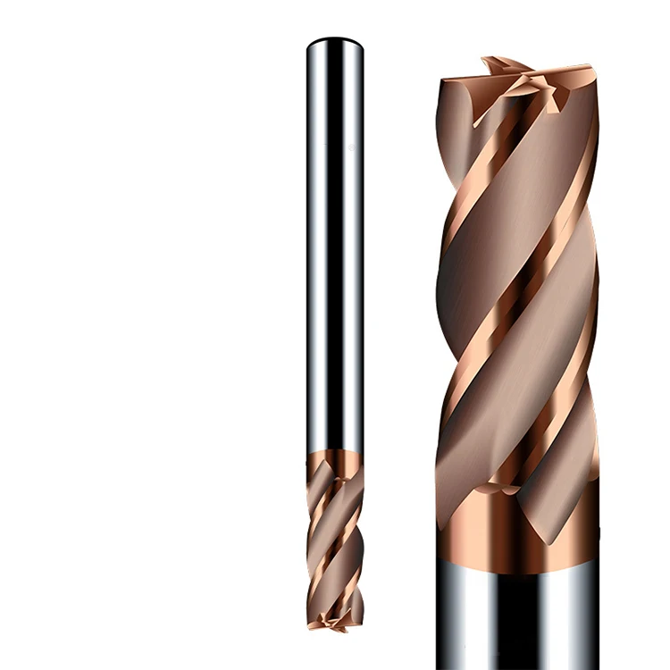 HRC55 4 канавки бронзовые спиральные фрезы из карбида вольфрама торцевые инструменты для вытянутой ручки твердой стали