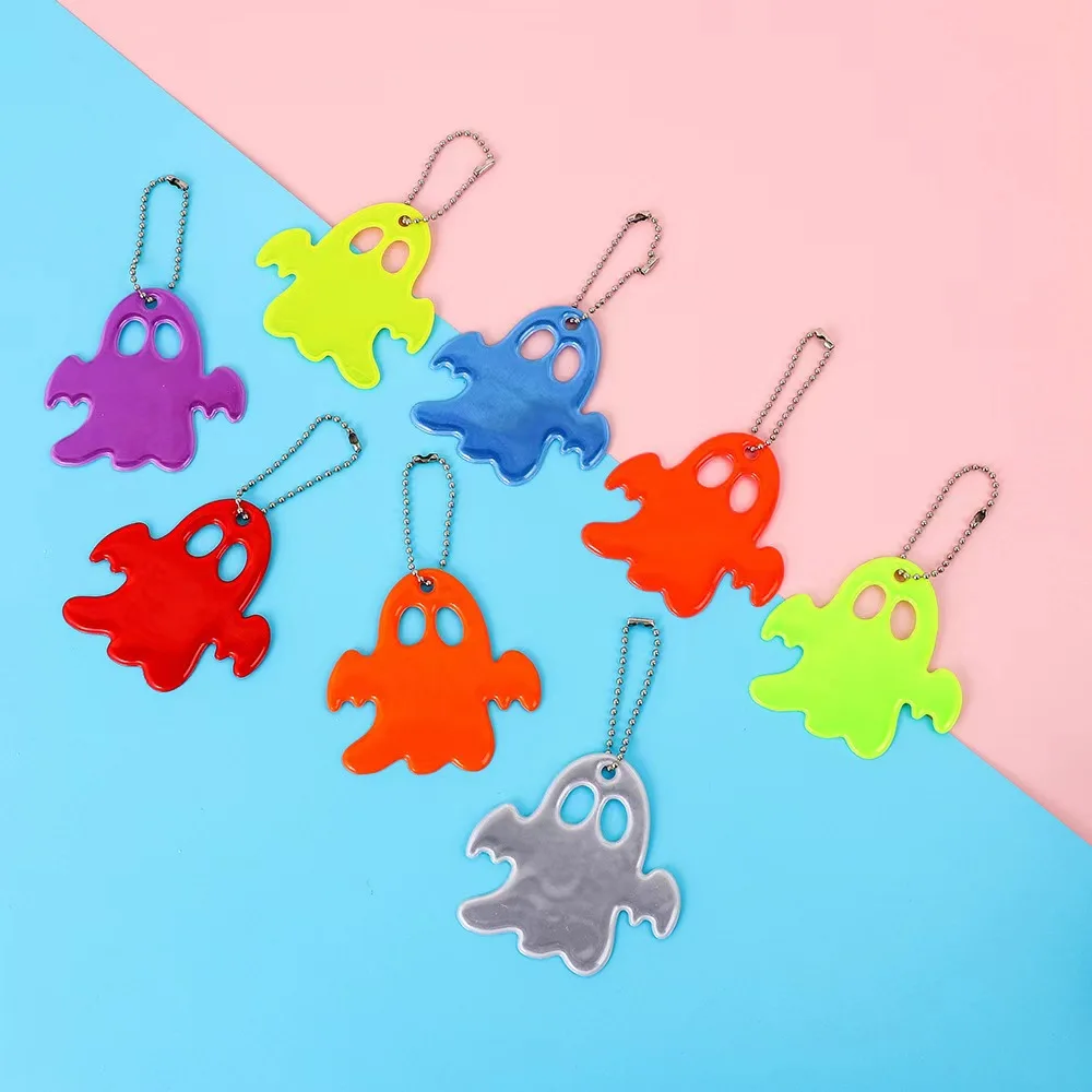 new design reflective key chain  pvc security hanger bag pendant reflective halloween ghost key chain