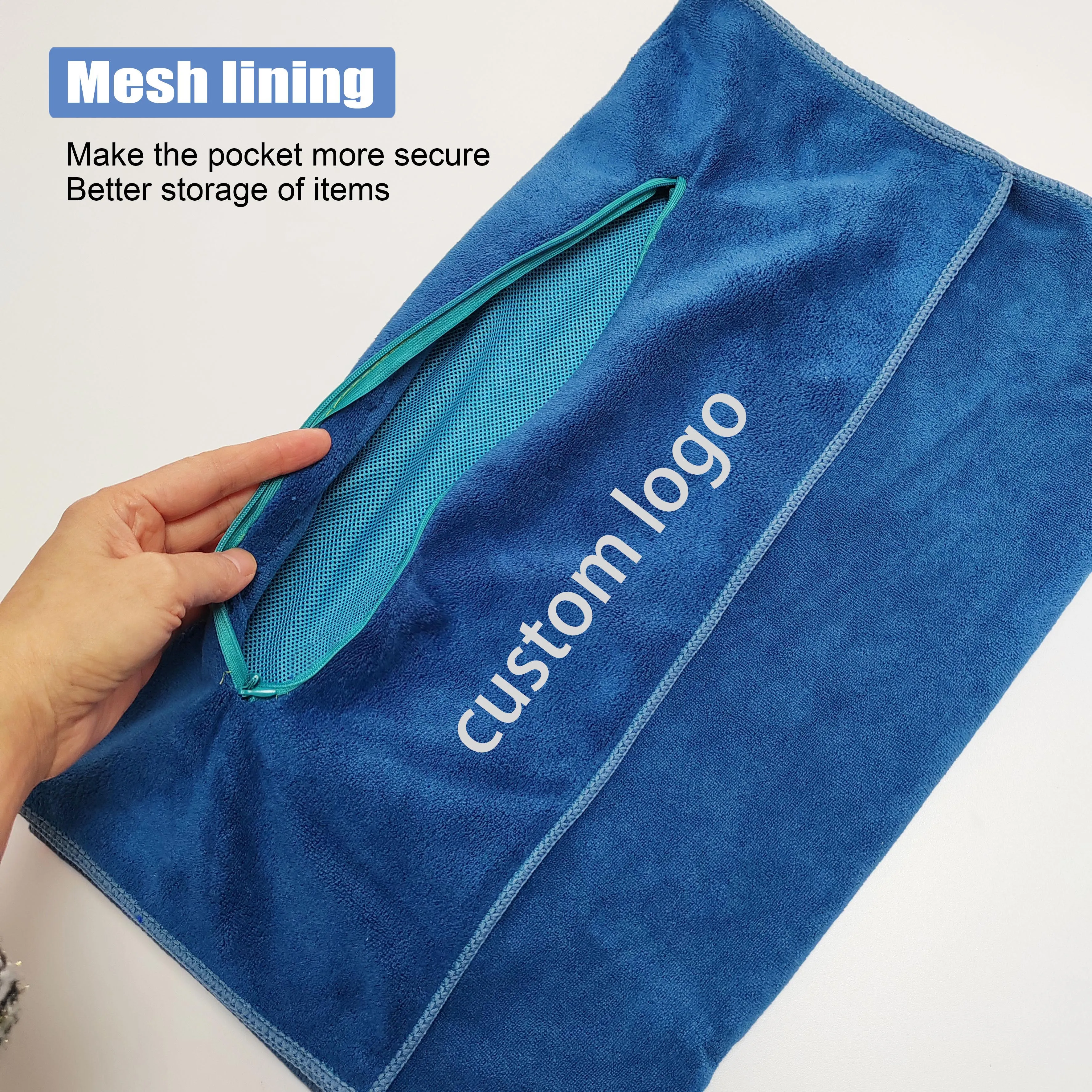 High Quality Custom LOGO Soft Fast Dry Sport  Fitness Towel Microfiber Sweat Absorbent GYM Towel With Zipper Pocket