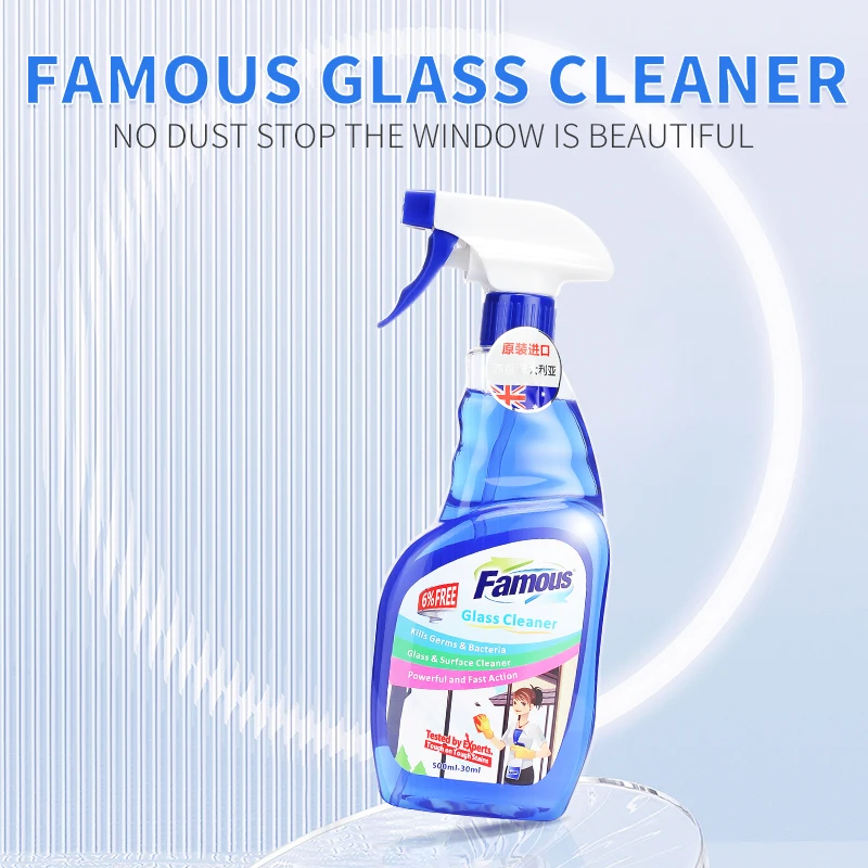 OEM ODM car care products window glass cleaner Car home 500ml blue streak free shine foaming spray windshield car glass cleaner