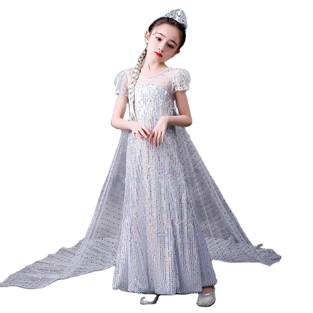 
Cloak Detachable Frozen Elsa Princess Robe Girls Sequin Gauze Dresses 