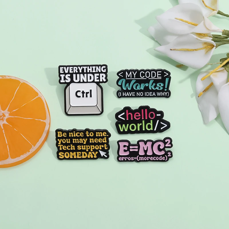 Computer Program Code Enamel Pins Custom Hello World Brooches Lapel Badges Funny Jewelry Gift for Kids Friends