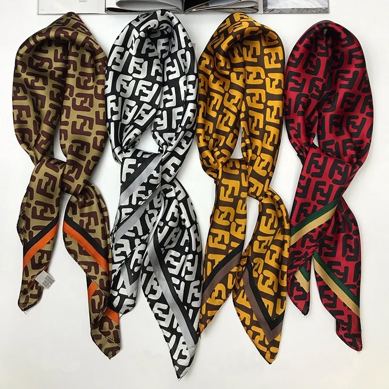 Personalized Design Famous Handbags Small Twill Satin Muslim Hairband Square Silk Scarves Ladies