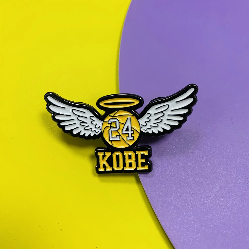 Custom High Quality Number 24 Los Angeles Lakers Metal Badge Kobe Glitter Soft Enamel Hat Pins Lapel Metal Pins Memorial Cap Pin
