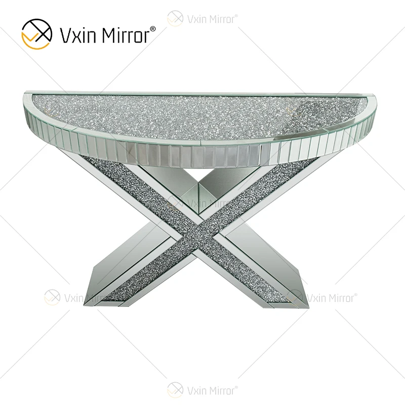  OEM Factory Supply WXWF-517 Mirrored X Shape Crushed Diamond mirror console
