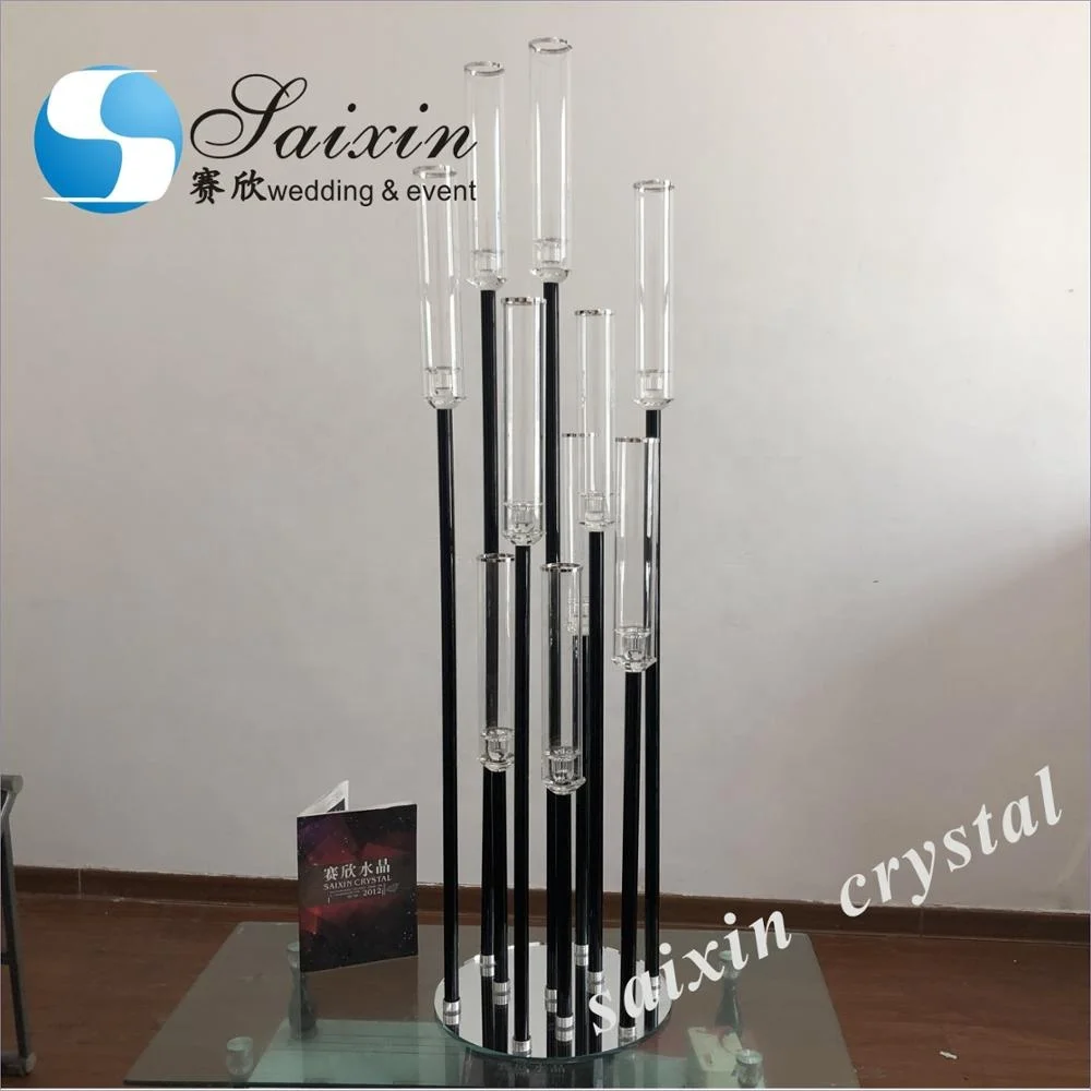 ZT-431 Modern 10arms sticks tall  black crystal centerpieces for wedding