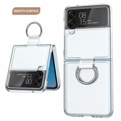 For Samsung Z Flip 3 Transparent PC Phone Case With Finger Ring For Galaxy Z Flip 4 Frosted Phone Cover