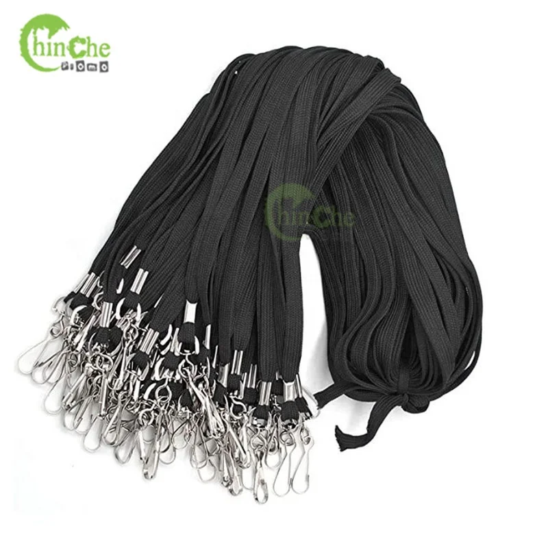 No mininum Cheapest Blank Tubular Neck String Lanyard Black Plain strap without printing for ID card holder