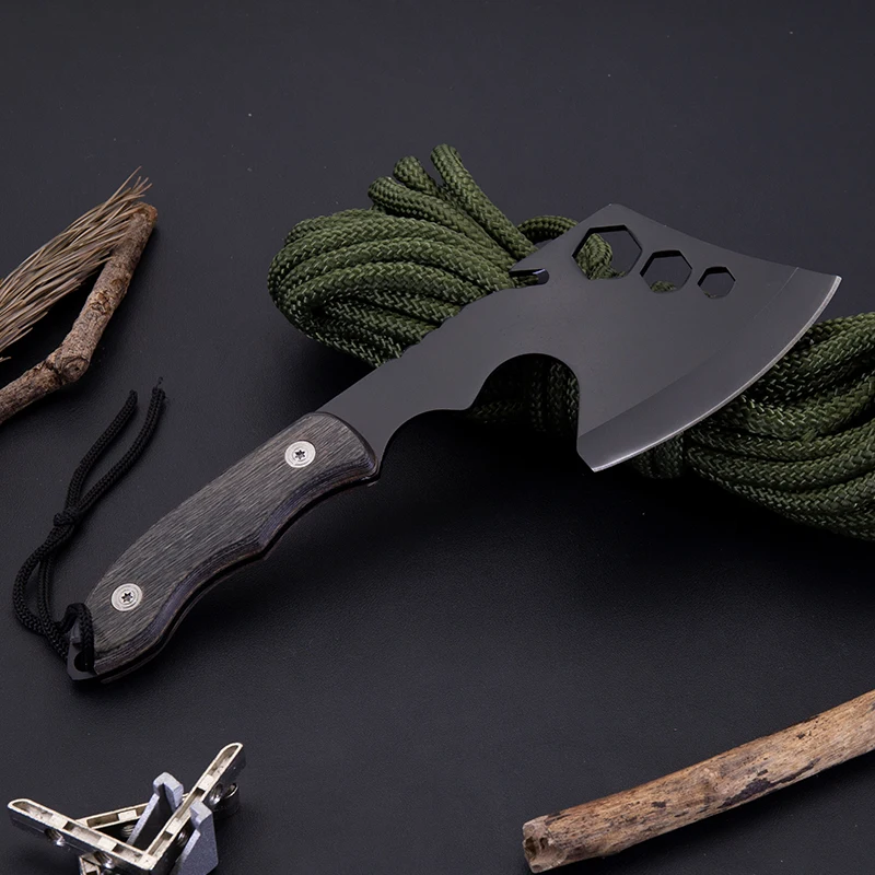 Multi function Camping tools stainless steel axe wooden axe handle survival hatchet