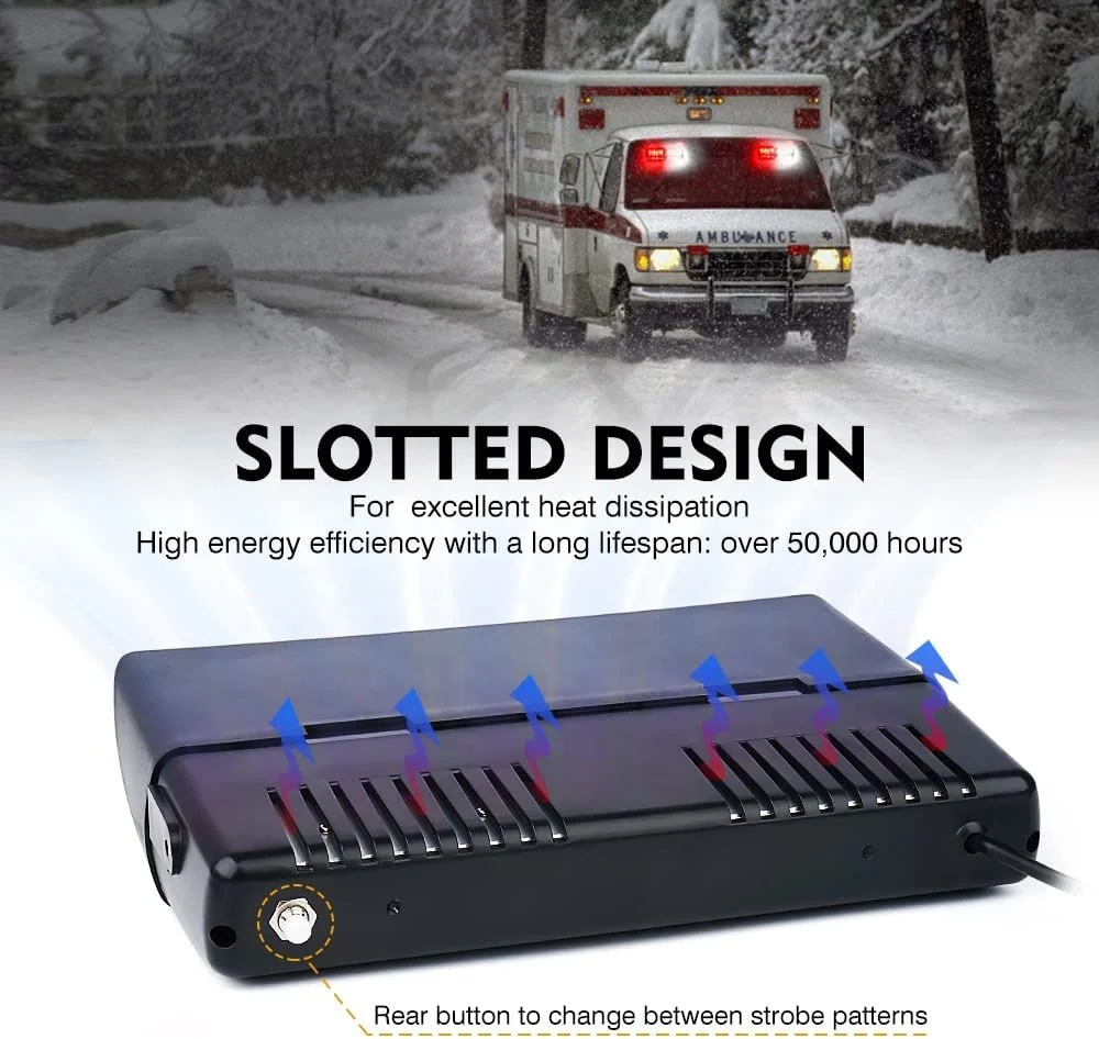 18 Modes Flashing Patterns White Red Dual Color Emergency Hazard Safety Warning Traffic Light  for Ambulance Vehicles Fire Truck