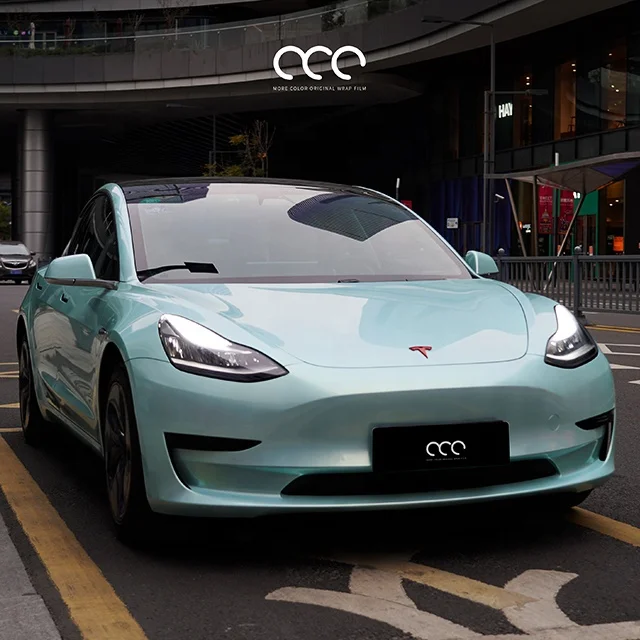 
 MCWrap Bright Silver Gradient Green Full Car Wrap Vinyl Multi Layered Film with Air Release Wrapping Vinyl  