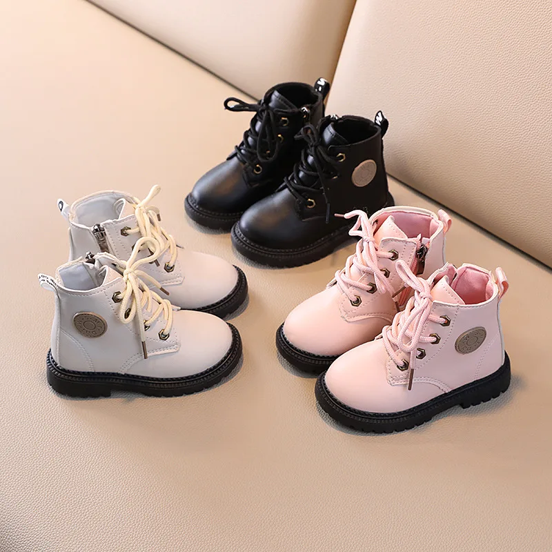 9996 Children Shoes For Boys Pu Leather Girls Kids Martin Boots Autumn Winter New Toddler Baby Soft Bottom Short Boots