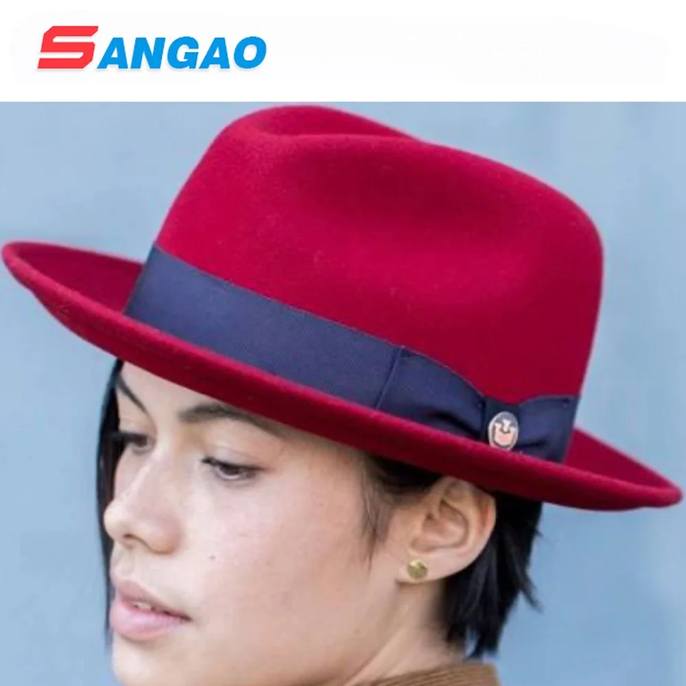 wholesale brown traditional fedora hat top with white lining and can print logo