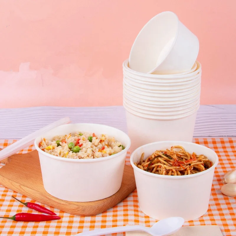 Hot selling high quality food grade white kraft paper salad bowl with cover lid
