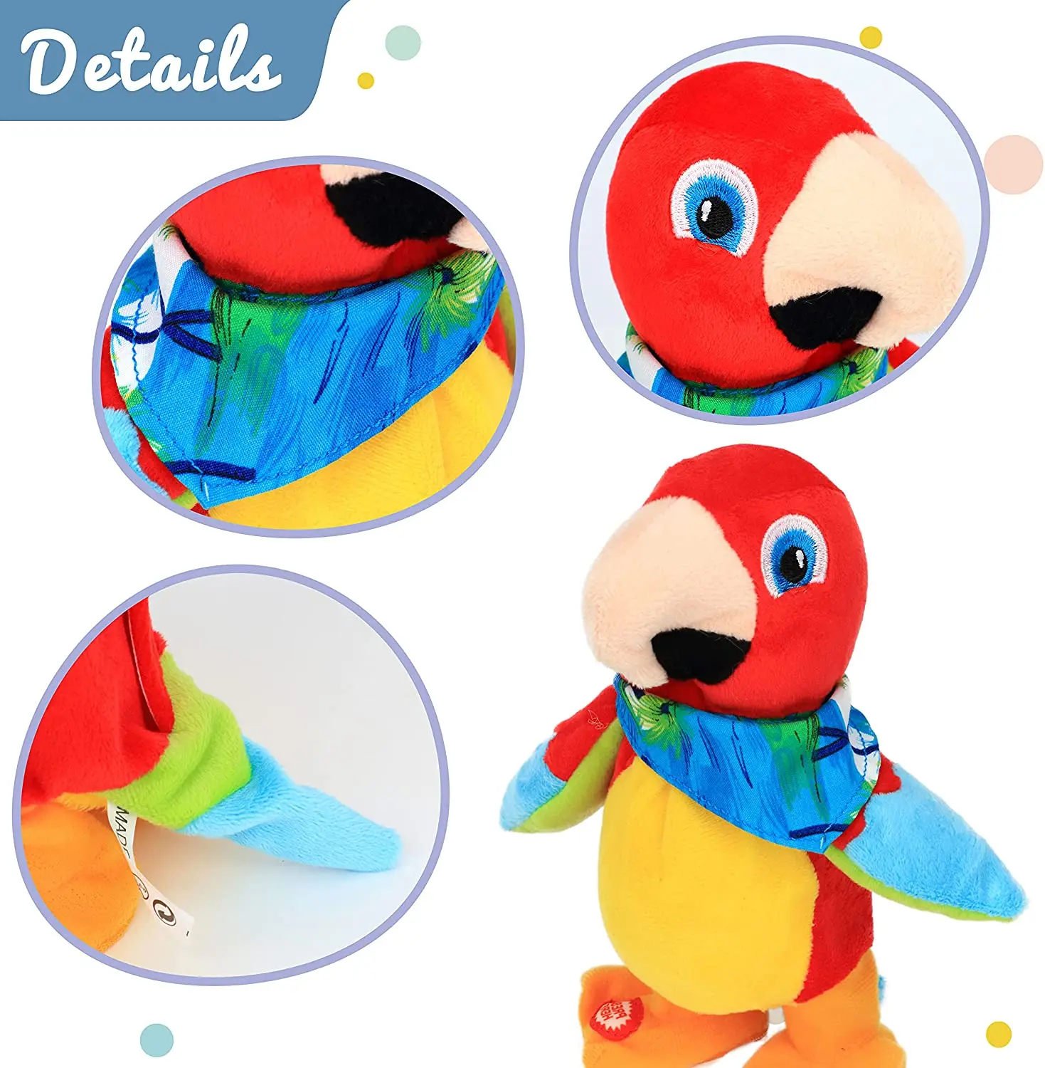 Talking Parrot Repeats What You Say Walking Electric Interactive Animated Toy Speaking Plush Buddy Gift for Toddlers Birthday