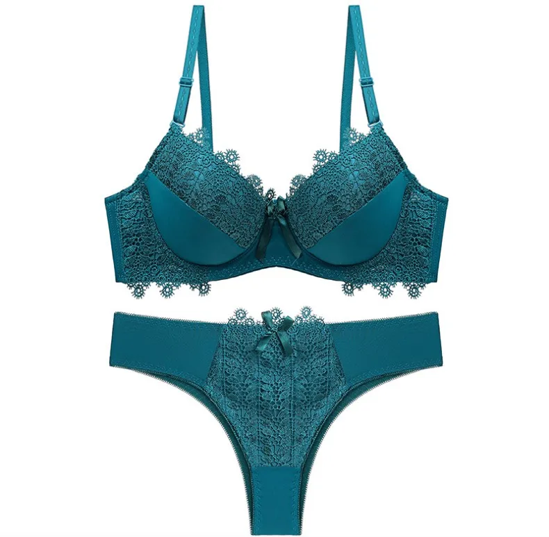
In stock wholesale Factory direct European style solid color sexy lace BC cup thin cup bra set 