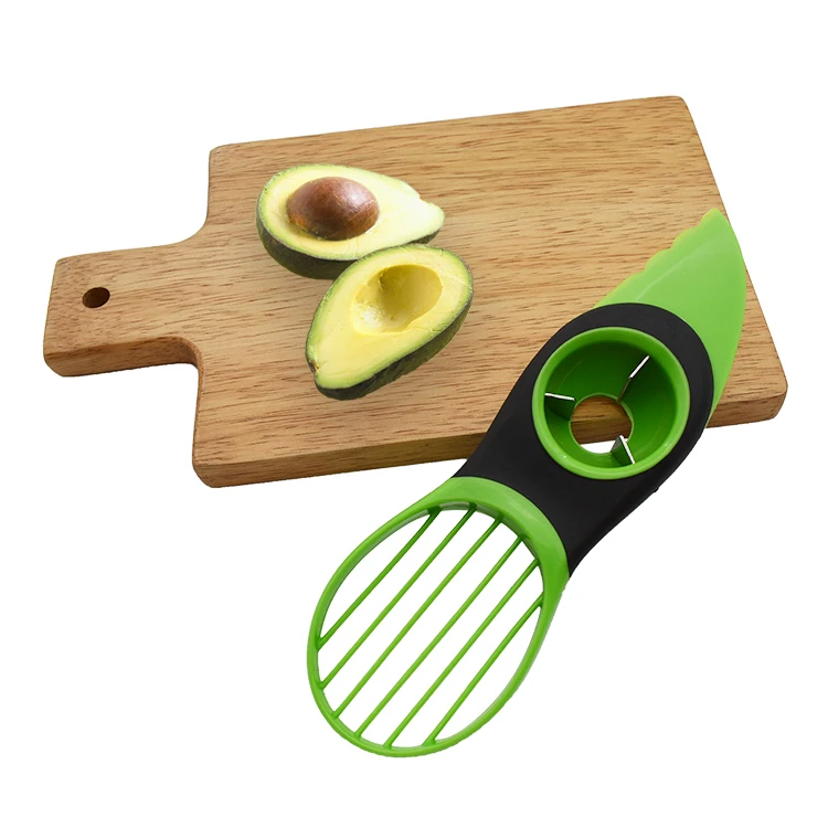Eco friendly kitchen Fruit Green Avocado Cutter Food grade Plastic 3 in 1 Avocado Slicer Cutter