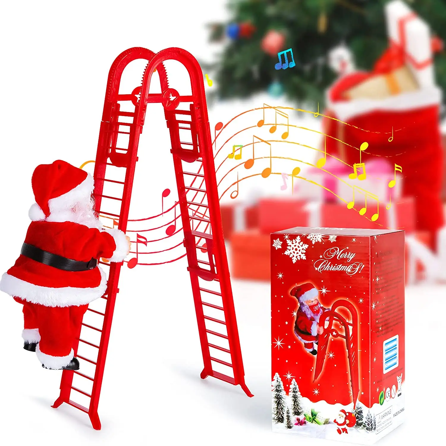 2022 Battery Operated Santa Claus Climbing Ladder Electric Hanging Decoration Christmas Tree Ornaments with Music Hanging Decor