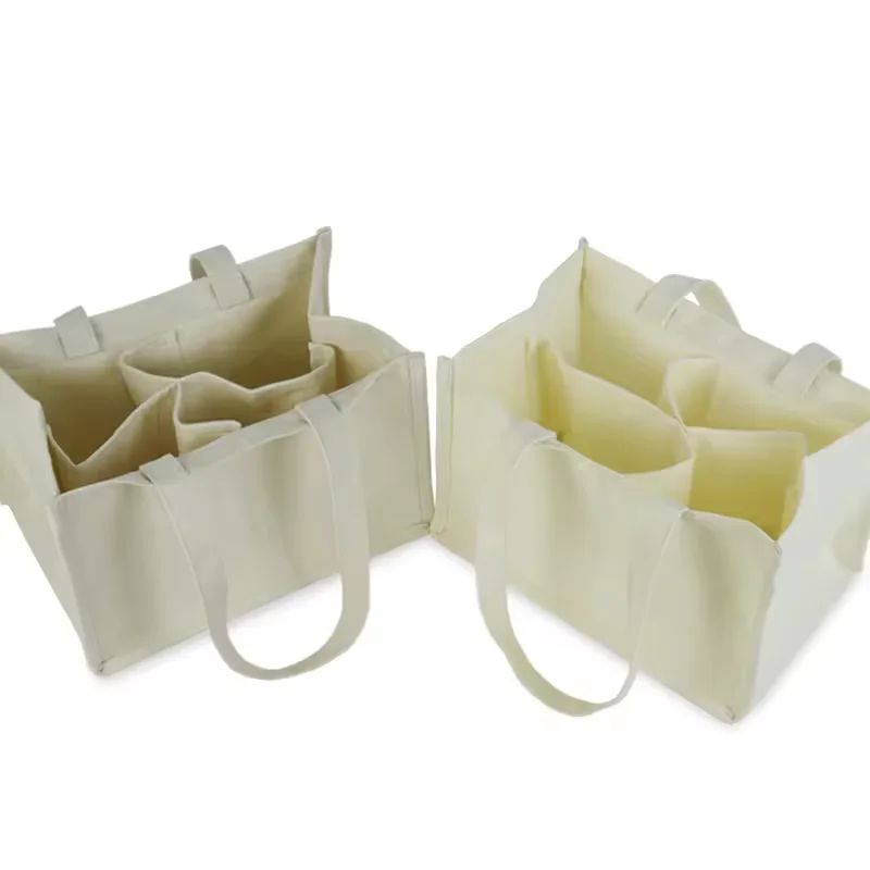 Factory Price Custom Cotton Canvas Wine Bottle Gift tote Carrying Bags with Handles Recycled Shopping Gift Bag 4 Bottles