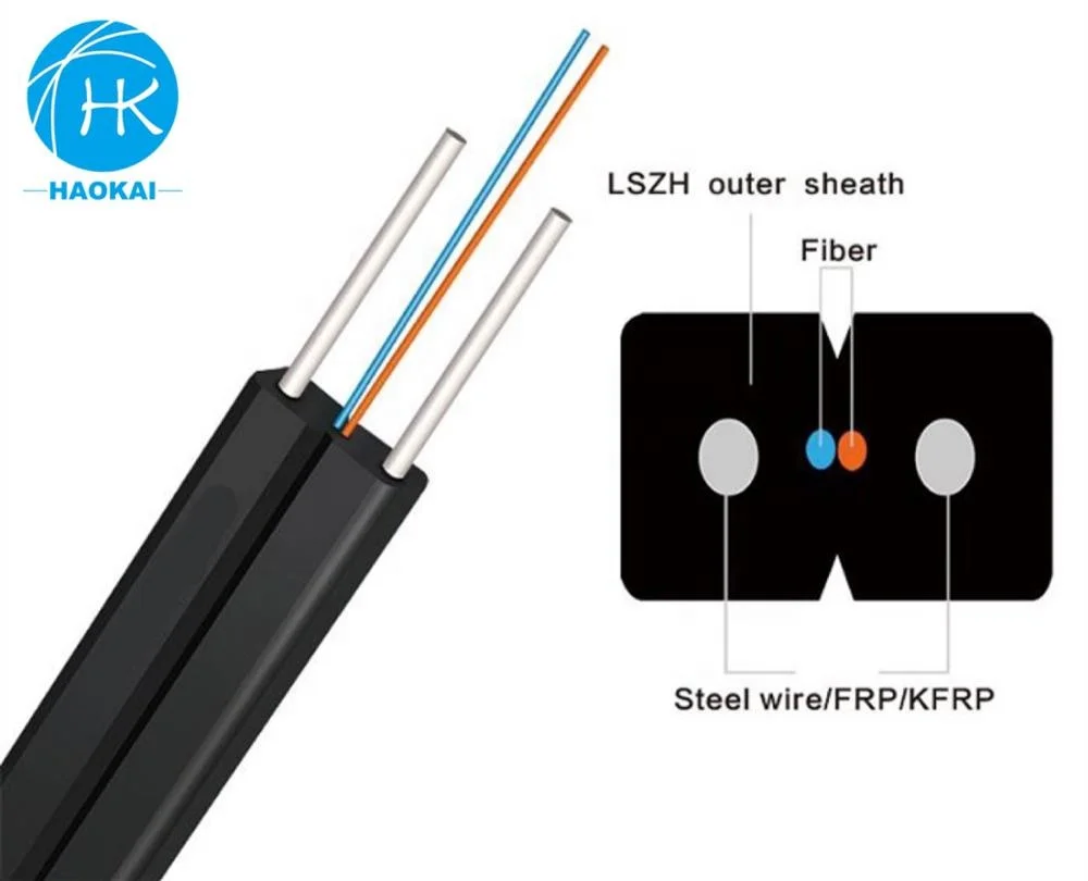 Single Mode G657a Flat Type Optical Drop Fiber Optic Cable Steel Wire FRP KFRP Custom Length FTTH LSZH PVC Price Per Meter GJXH