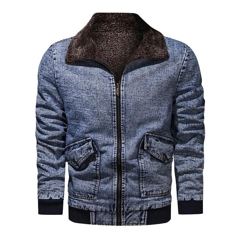 
Men Denim Jacket Trendy Winter Warm plus Fleece Coats Outwear Fashion lapel collar Jean Jackets Cowboy 