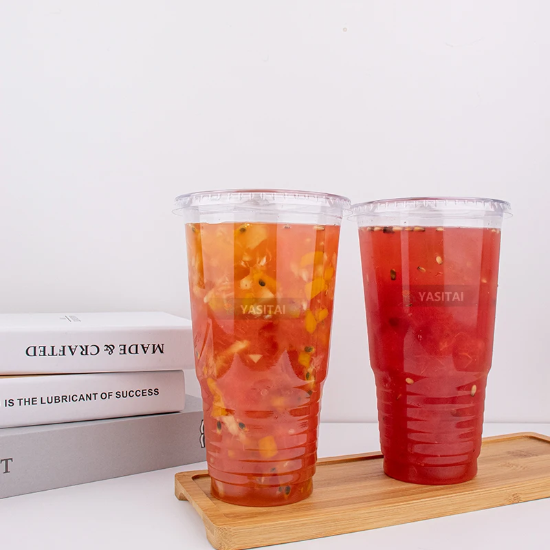 Disposable 32 oz Clear PET Plastic Cup With Flat Lid