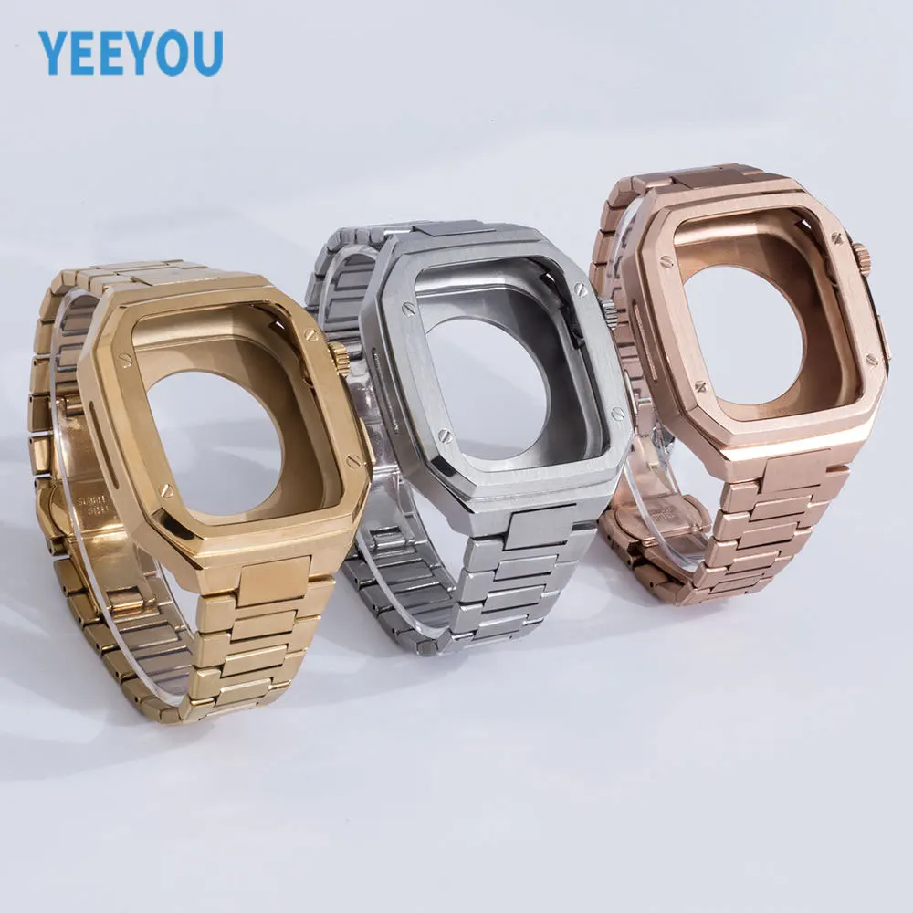 Modification Kit for Apple Watch Band Stainless Steel Watch Band+Case Set for Apple Watch 7 SE 6 5 4 Metal Strap For iWatch Ba