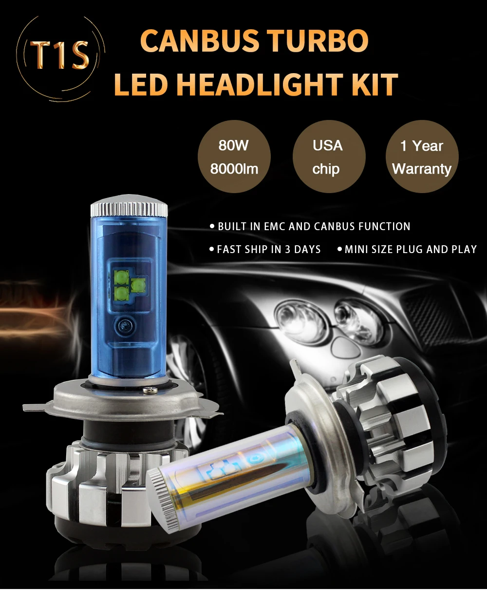 
2021 New Turbo LED H4 H13 9004 9007 40 watts 4000 lumen car bulb H1 H7 H11 9005 9006 T1S led headlight for car motorcycle truck 