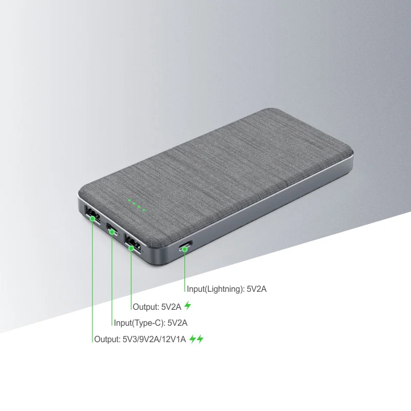 High Quality Fabric Spray Finish Power Bank 10000mAh OEM Mobile Power Bank