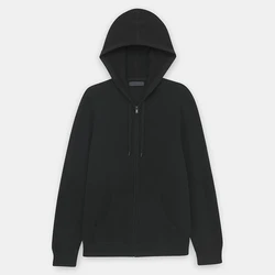 Factory machine knitted men custom embroidery full zip up essentials vintage heavyweight fleece cashmere zip hoodie for men