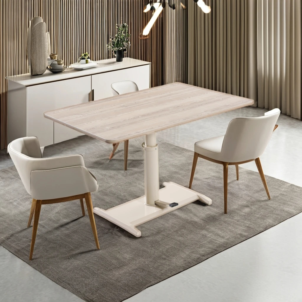 Modern 1M Long Oval Rectangle Dining Table Set Wooden Height Adjustable Convertible Design for Bedroom Dining & Living Room