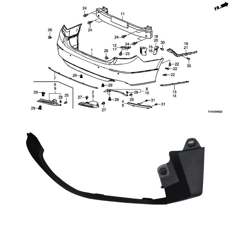 Oem 71519-TVA-A10 71514-TVA-A10 Plastic Car Side Rear Right Lower Bumper Garnish Trim for Honda Accord CV1 2018 2019 2020 2021