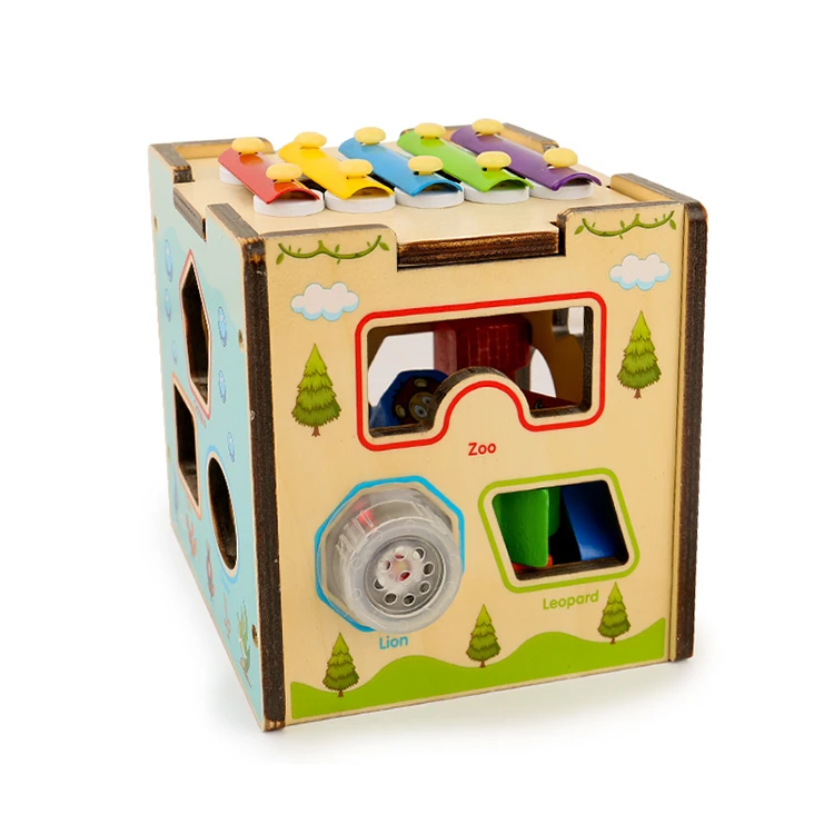 Hot sale cartoon multifunction baby wooden shapes sorter knocking piano educational wooden toy for children