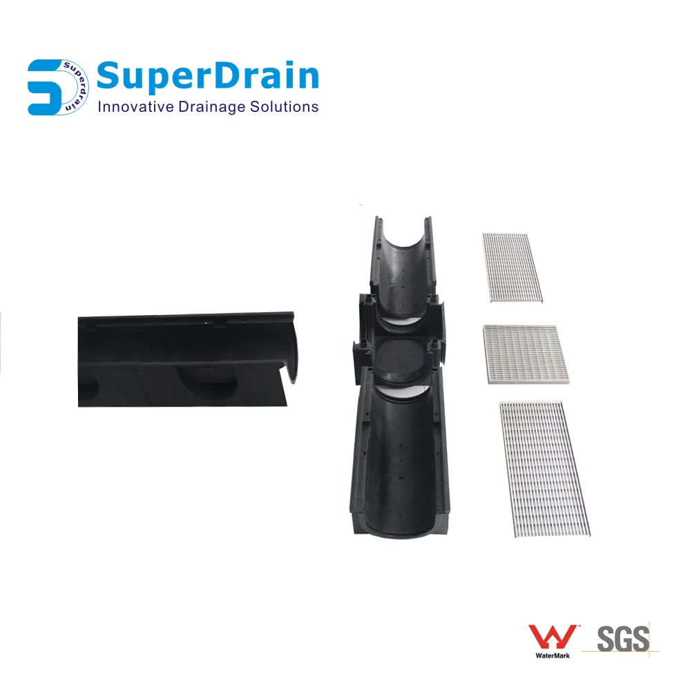 Линейный пластиковый канал слива воды типа U HDPE с решеткой