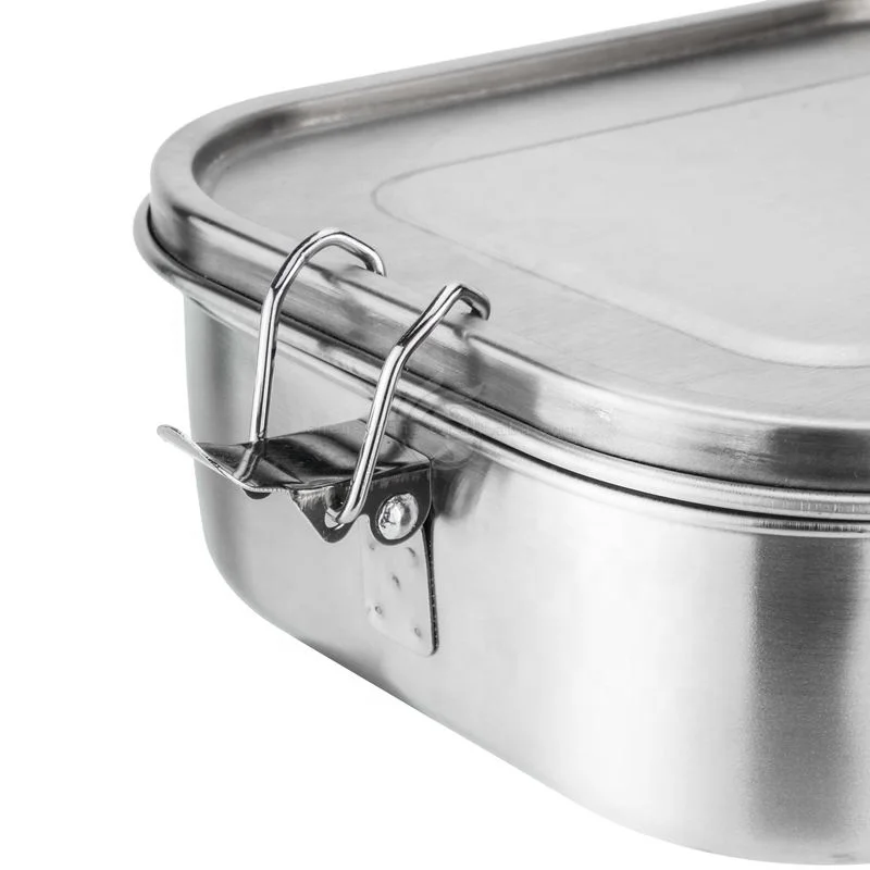 Большой Ланч-бокс из нержавеющей стали металлическая коробка Bento контейнер для еды с фиксаторами детей школы офиса работы