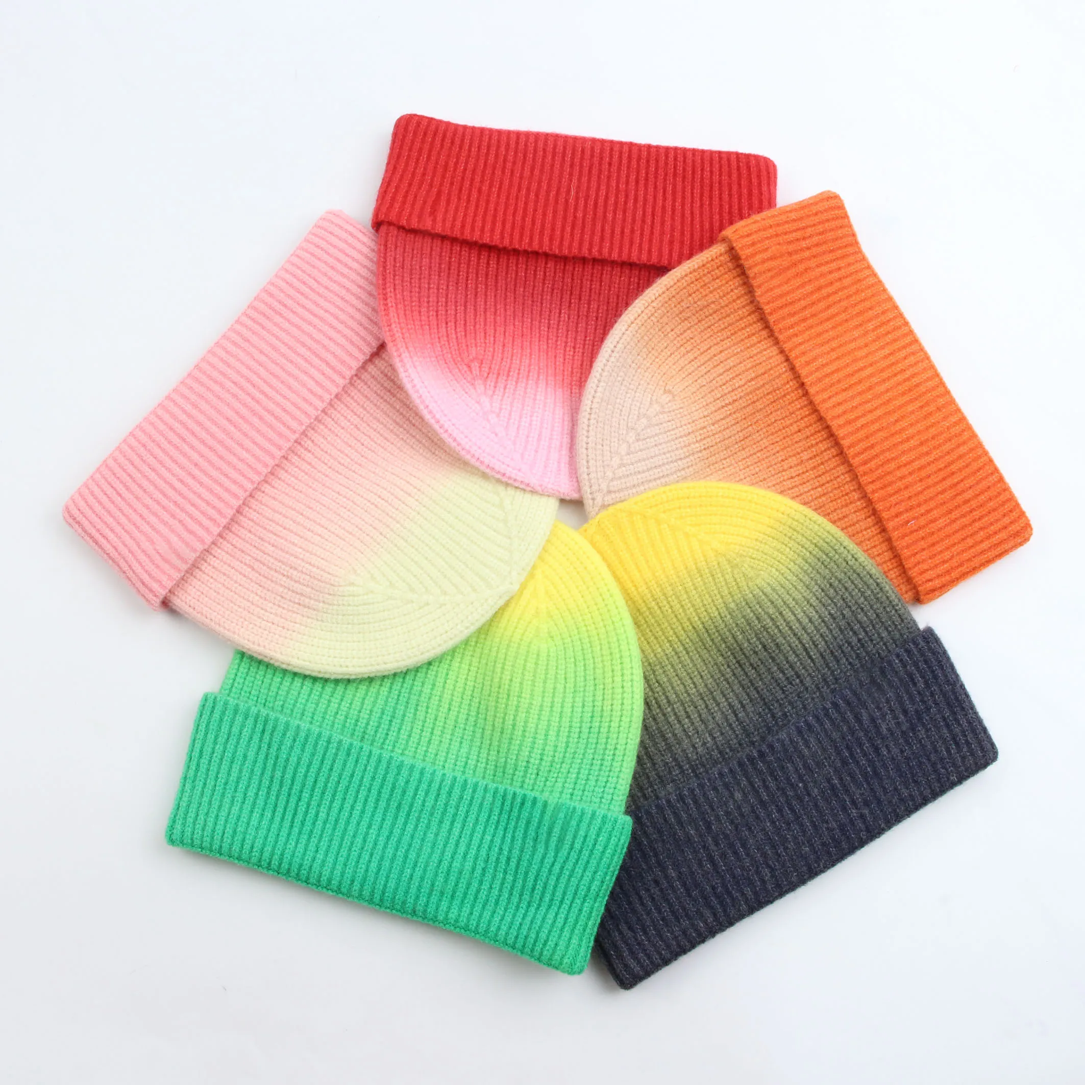 Tie Dye Gradient Beanie Wholesale Blank Knitted Custom Beanie High Quality Unisex Thick Ski Winter Beanie hats