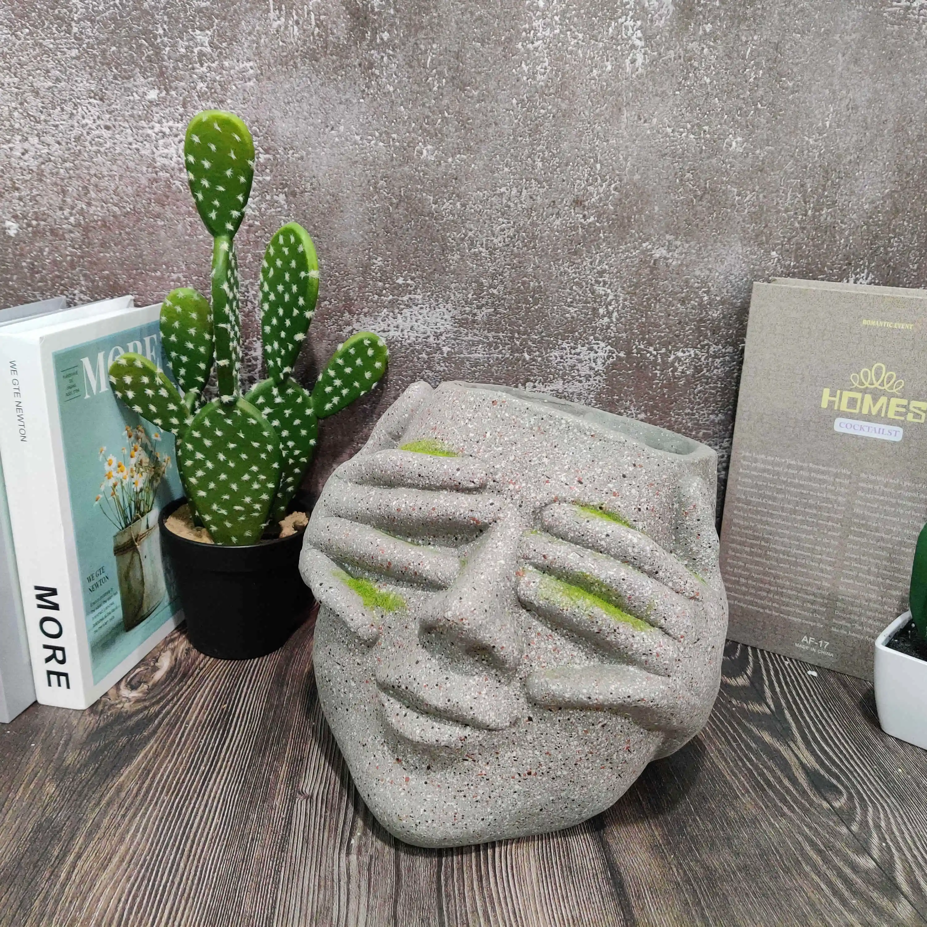 No See Evil Garden Zen Ornament Resin Stone Flower Pot Magnesia Sculpture Planter