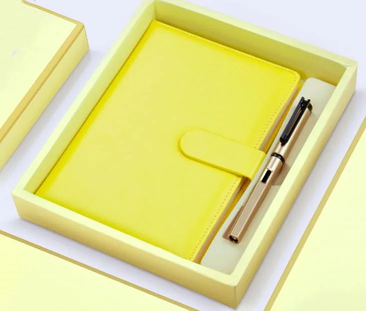 Лучшая цена, индивидуальный логотип, офисные канцелярские товары, деловой роскошный кожаный блокнот, подарочный набор с ручкой