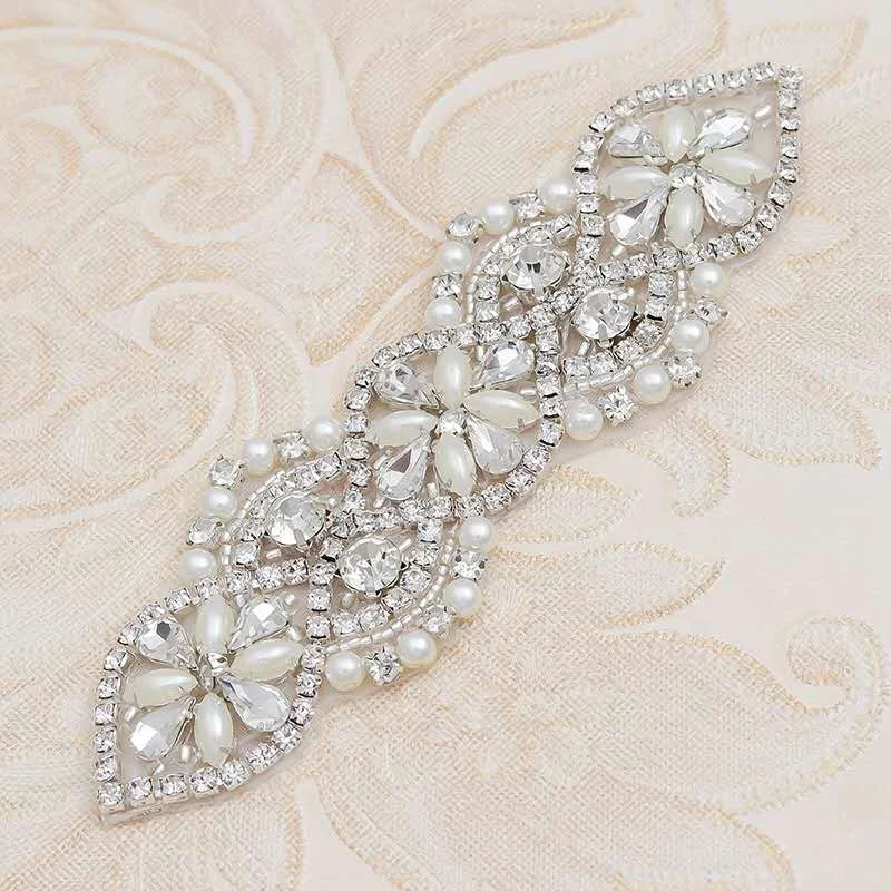 Wholesale Rhinestone applique  Wedding dress rhinestone trims  Beaded sewing bridal crystal silver rhinestone applique