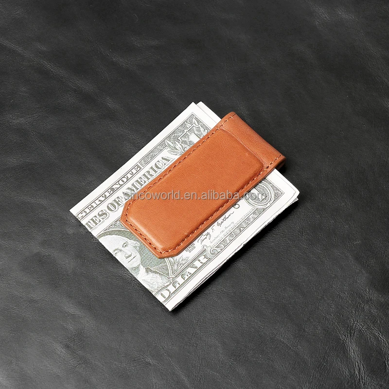 2024 best sales dactory production leather money clip slim genuine vintage genuine leather money clip